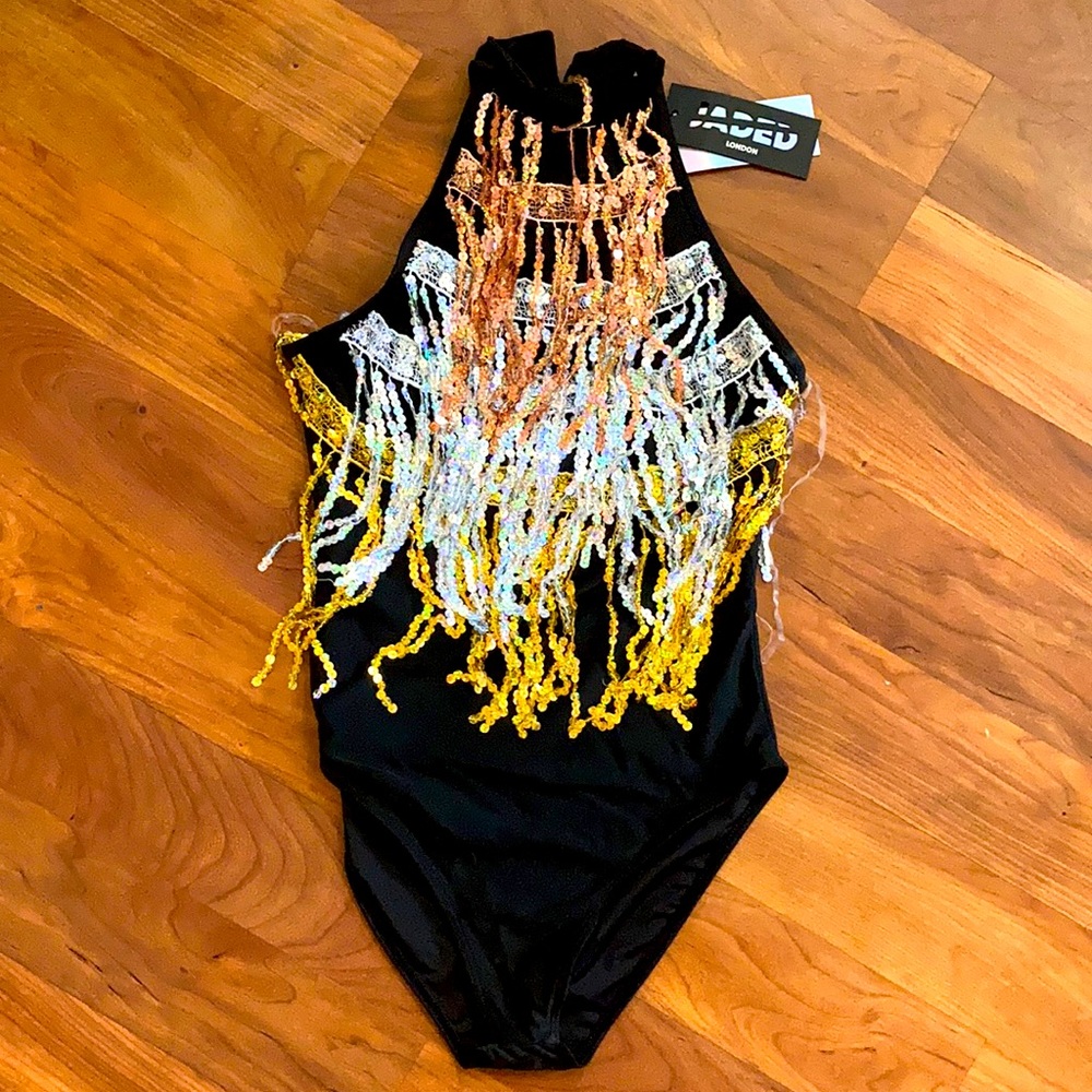 Sequin fringe bodysuit